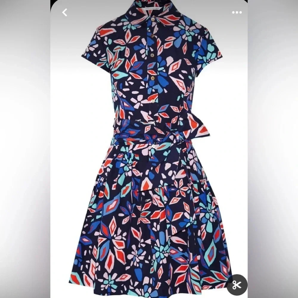 Diane Von Furstenberg Dress Women’s 0 Scarlet Floral Print Poplin Shirt Dress